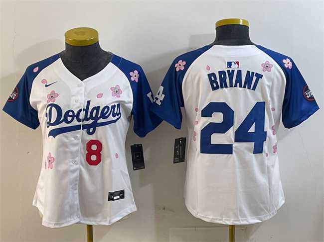 Women%27s Los Angeles Dodgers Front #8 Back #24 Kobe Bryant White Royal 2025 Tokyo Series Limited Stitched Jersey->mlb womens jerseys->MLB Jersey